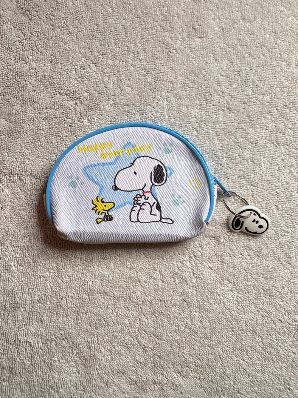 Snoopy peanuts with Woodstock light blue coin purse keychain charm star